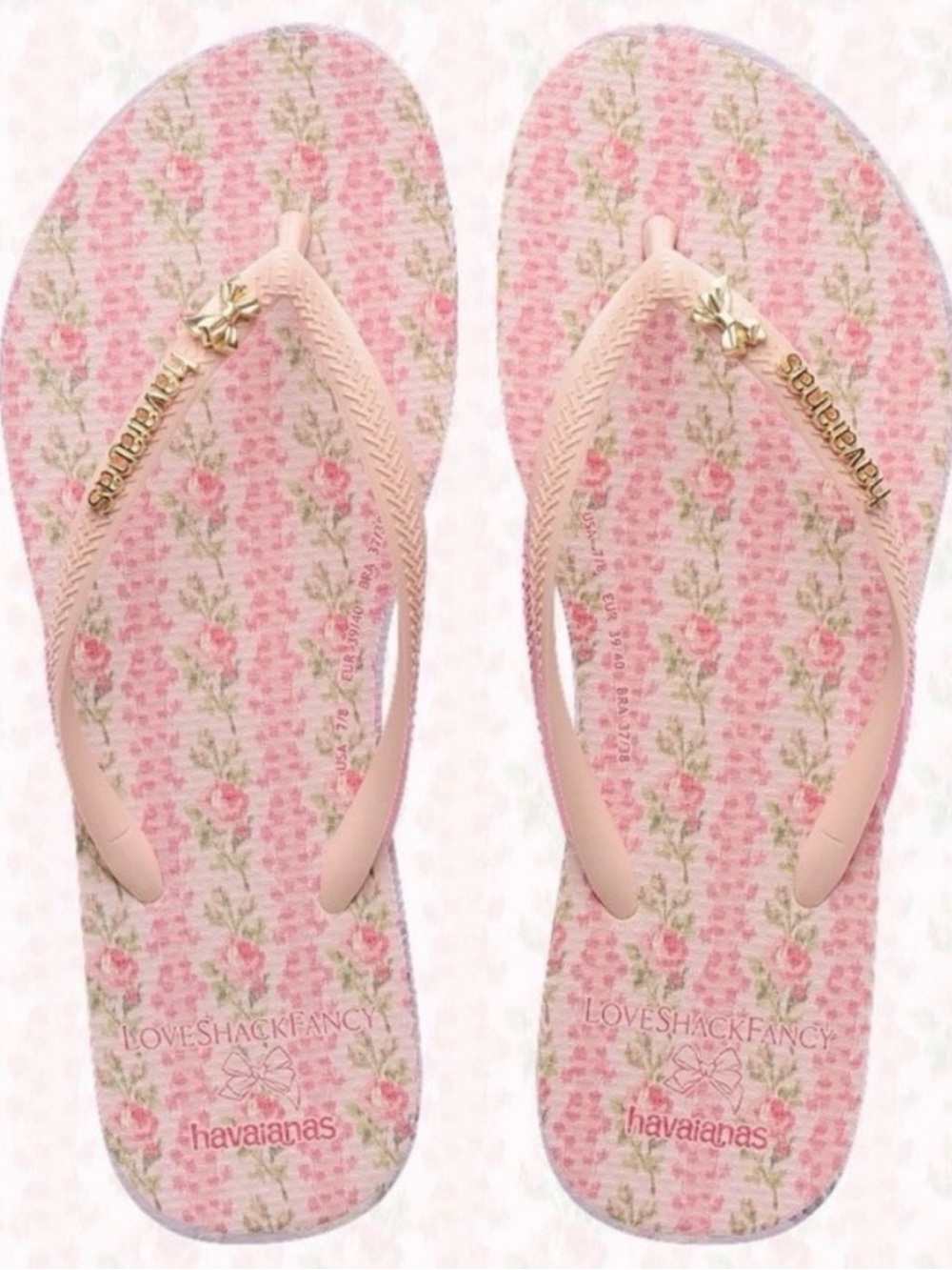 Havaianas x Love Shack Fancy Pink 🎀 Floral Flip Flops 7/8 NEW